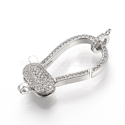 Brass Micro Pave Cubic Zirconia Lobster Claw Clasps, Platinum, 40x17x6.5mm, Hole: 1~1.5mm(ZIRC-S058-06P)