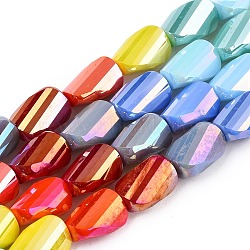 Electroplate Glass Beads Strands, Faceted, Trapezoid, Colorful, 9x6x4.5mm, Hole: 1mm, about 42pcs/strand, 15.12''(38.4cm)(GLAA-T023-A29-01)