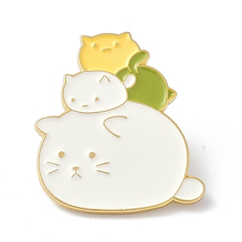 Cute Cats Enamel Pin, Alloy Enamel Brooch Pin for Clothes Bags, Golden, White, 30x26x10mm, Pin: 1mm