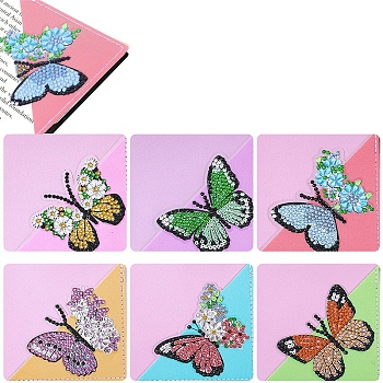 DIY Diamond Painting Bookmark Kits, with Resin Rhinestones, Diamond Sticky Pen, Tray Plate and Glue Clay, Mixed Color, 100x100mm, 6pcs/set