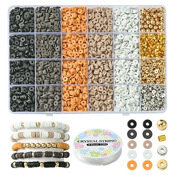 DIY Bracelet Kits, Including Handmade Polymer Clay Beads, CCB Plastic Spacer Beads, Brass Crimp Beads, Mixed Color, 6x1mm, Hole: 2mm, 5 colors, 28g/color, 140g