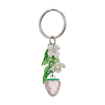 Fruits & Leaf Acrylic Pendant Keychain, with Iron Keychain Ring, Strawberry, 7.25cm