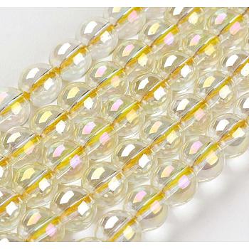 Electroplate Glass Beads Strands, Full Rainbow Plated, Round, Light Yellow, 6~6.5mm, Hole: 1mm, about 70~71pcs/strand, 15.5 inch