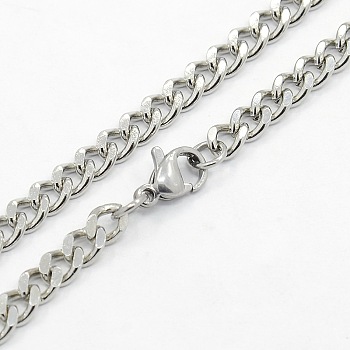 Men's 304 Stainless Steel Curb Chain Necklaces, with Lobster Claw Clasps, Faceted, Stainless Steel Color, 24.4 inch(62cm)