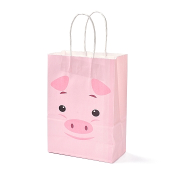 Rectangle Paper Bags, with Handle, for Gift Bags and Shopping Bags, Pig Pattern, 14.9x8.1x21cm