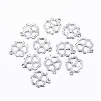 201 Stainless Steel Hollow Pendants, Clover, Stainless Steel Color, 12.5x10.5x1mm, Hole: 1mm