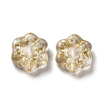 Transparent Plating Acrylic Beads, Golden Metal Enlaced, Flower, Clear, 18.5x17x6.5mm, Hole: 1.5mm