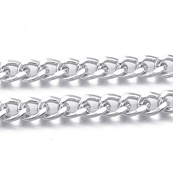 Unwelded Aluminum Curb Chains, Platinum, 11x8.4x2.2mm