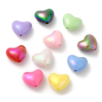 UV Plating Opaque Acrylic Beads, Iridescent, Heart, Mixed Color, 19x21.5x12.5mm, Hole: 2.7mm