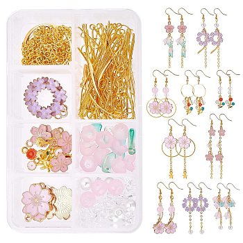 SUNNYCLUE DIY Earring Making Kit, Including 30Pcs Alloy Enamel & 304 Stainless Steel & Glass Pendants, Acrylic Beads Caps, Glass Beads Strand, Brass Earring Hooks & Jump Rings & Pin & Linking Rings & Chain, Mixed Color, Pendanrts: 10~40x8~21.5x1~3.5mm, Hole: 1.5~2mm