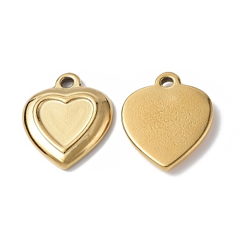 Ion Plating(IP) 304 Stainless Steel Pendants, Heart Charm, Real 18K Gold Plated, 18.5x15.5x2.5mm, Hole: 1.8mm