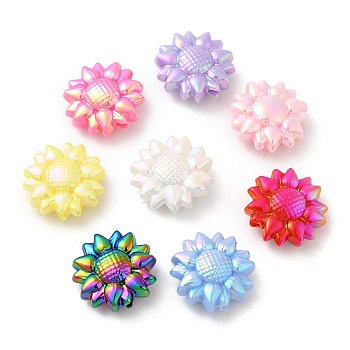 UV Plating Opaque Acrylic Beads, Luminous Beads, Iridescent, Sunflower, Mixed Color, 19.5~20x8mm, Hole: 2mm