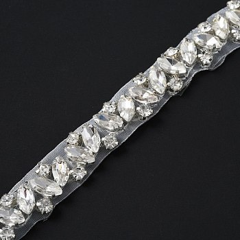 Glass Crystal Hotfix Rhinestone Trimming, with Hot Melt Adhesive Stick & Alloy Settings, for DIY Bridal Belt, Crystal, 15x4mm