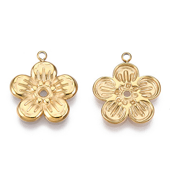 304 Stainless Steel Pendants, Flower Charm, Nickel Free, Real 14K Gold Plated, 17.5x15.5x1.5mm, Hole: 1.5mm