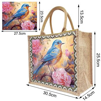 Diamond Painting DIY Hand Bag Kits, Gunny Bag, Bird, 305x255x145mm