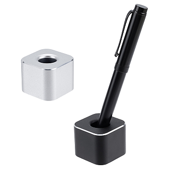 2Pcs 2 Colors Aluminum Alloy Pen Holder Stand, Desk Organizer Makeup Brush Holder, Square, Mixed Color, 38x38x30.5mm, Hole: 16mm, 1pc/color
