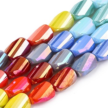 Electroplate Glass Beads Strands, Faceted, Trapezoid, Colorful, 9x6x4.5mm, Hole: 1mm, about 42pcs/strand, 15.12''(38.4cm)