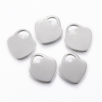 201 Stainless Steel Charms, Stamping Blank Tag, Heart Lock, Stainless Steel Color, 14x12.5x0.8mm, Hole: 4x3.5mm