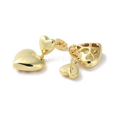 Rack Plating Brass Heart Dangle Stud Earring(EJEW-H099-03G)-2