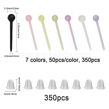 chgcraft 350 pcs 7 couleurs boucles d'oreilles en plastique avec petites boules avec écrous d'oreille pour femmes(EJEW-CA0001-04)-2