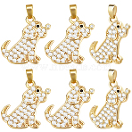 6Pcs Brass Micro Pave Cubic Zirconia Pendants, Dog, with Jump Ring Charms, Real 18K Gold Plated, 19.5x15.5x1.5mm, Hole: 4x3mm(ZIRC-BBC0003-10)