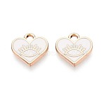 Alloy Enamel Pendants, Rack Plating, Heart with Eye Charms, Golden, White, 10x11x1mm, Hole: 1.6mm(ENAM-T022-80A-G)