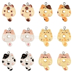 30Pcs 6 Colors Opaque Resin Pendants, Cat Shape Donut, with Platinum Iron Loop, Mixed Color, 30x21x8.5mm, Hole: 2mm, 5pcs/color (RESI-YW0004-93)