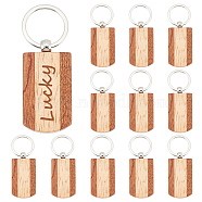 AHADERMAKER Wooden Keychain, with Stainless Steel Key Rings, Rectangle, Bisque, 8.3cm, 12pcs/box(KEYC-GA0001-17)