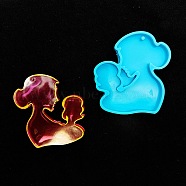 Mother's Day Mother with Baby Silhouette Silicone Bust Statue Pendant Molds, Keychain Pendnat Half-body Sculpture Molds for UV Resin, Epoxy Resin Jewelry Making, Human, 63x57x7.5mm, Hole: 2.2mm, Inner Diameter: 58.5x53mm(AJEW-M221-02C)
