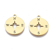 Ion Plating(IP) 201 Stainless Steel Pendants, Laser Cut, Compass, Golden, 17x15x1mm, Hole: 1.4mm(X-STAS-T044-236G)