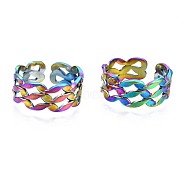 304 Stainless Steel Wave Wrapped Cuff Ring, Rainbow Color Open Ring for Women, US Size 7(17.3mm)(RJEW-N038-066)