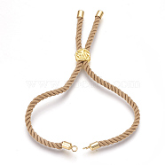 Cotton Cord Bracelet Making, with Brass Findings, Flat Round with Tree of Life, Real 18K Gold Plated, Peru, 8-5/8 inch(22cm), Hole: 2mm(KK-F758-03C-G)