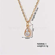 Chic Minimalist Teardrop Brass Micro Pave Cubic Zirconia Pendant Necklaces, Cable Chains Necklaces for Women, 15.75 inch(400mm)(FG4743-1)