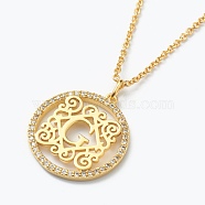 Brass Micro Pave Clear Cubic Zirconia Pendant Necklaces, Flat Round with Letter, Real 18K Gold Plated, Letter.G, 16.14~17.20 inch(41~43.7cm)(NJEW-E153-01G)