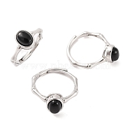 Oval Natural Black Onyx Adjustable Rings, Brass Ring for Women, Long-Lasting Plated, Lead Free & Cadmium Free, Platinum, Inner Diameter: 18mm(RJEW-Q817-04P-10)