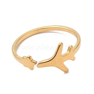 Ion Plating(IP) 304 Stainless Steel Star & Airplane Open Cuff Ring for Women, Real 18K Gold Plated, US Size 6(16.5mm)(RJEW-M149-12G)