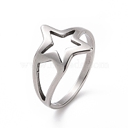 201 Stainless Steel Star Finger Ring, Hollow Wide Ring for Women, Stainless Steel Color, US Size 6 1/2(16.9mm)(RJEW-J051-21P)