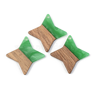 Opaque Resin & Walnut Wood Pendants, Star, Green, 29.5x29.5x3mm, Hole: 2mm(RESI-S389-011A-C03)