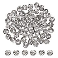 PandaHall Elite 60Pcs Brass European Beads, Large Hole Hollow Beads, Rondelle with Grid Pattern, Antique Silver, 10x8mm, Hole: 4mm(KK-PH0005-36)