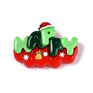 Christmas Opaque Resin Decoden Cabochons, Word Happy, Red, 22x31x7.5mm(RESI-N039-114A)