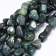 Natural Moss Agate Beads Strands, Nuggets, Tumbled Stone, 16~25x15~20mm, Hole: 1.2mm, about 18~22pcs/strand, 15.3 inch(39cm)(X-G-F637-24)