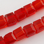 Glass Bead Strands, Faceted, Cube, Red, 7~8x7~8x7~8mm, Hole: 1mm, about 72pcs/strand, 21.6 inch(GLAA-R041-8x8mm-03)