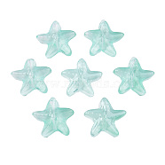 Transparent Spray Painted Glass Beads, Starfish, Turquoise, 14x15x6.5mm, Hole: 1mm(X-GLAA-N035-027-C01)