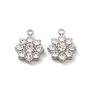304 Stainless Steel Charms,  with Rhinestone, Flower, Crystal, 12x9.8x3.5mm, Hole: 1.4mm(STAS-L022-264P-01)