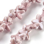 Handmade Porcelain Beads, Starfish, Pink, 17x17x5.5mm, Hole: 2mm, about 30pcs/strand, 12.40''(31.5cm)(PORC-Q002-02G)