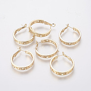 Brass Hoop Earrings, Long-Lasting Plated, Nickel Free, Real 18K Gold Plated, 36~37.5x29.5x5~5.5mm, Hole: 1.2mm, Pin: 0.7mm(KK-L176-10G)