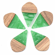 Opaque Resin & Walnut Wood Pendants, Teardrop, Green, 28x17.5x3mm, Hole: 1.8mm(RESI-S389-035A-C03)