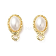 Alloy Stud Earring Findings, with Plastic Pearl Beaded & 925 Sterling Silver Pins & Horizontal Loops, Oval, Golden, 13x7.5x4mm, Hole: 2mm, Pin: 0.6mm(FIND-I033-06G)