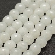Faceted Natural White Jade Beads Strands, Round, 10mm, Hole: 1.5mm,  about 38pcs/strand, 14 inch(35.6cm)(G-F448-10mm)
