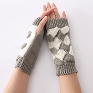 Polyacrylonitrile Fiber Yarn Knitting Fingerless Gloves, Two Tone Winter Warm Gloves with Thumb Hole, Gray & White, 200x100mm(COHT-PW0001-13D)